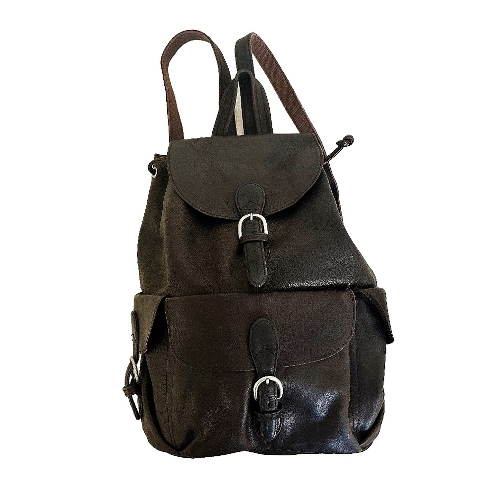 London Fog Genuine Leather Backpack – Black